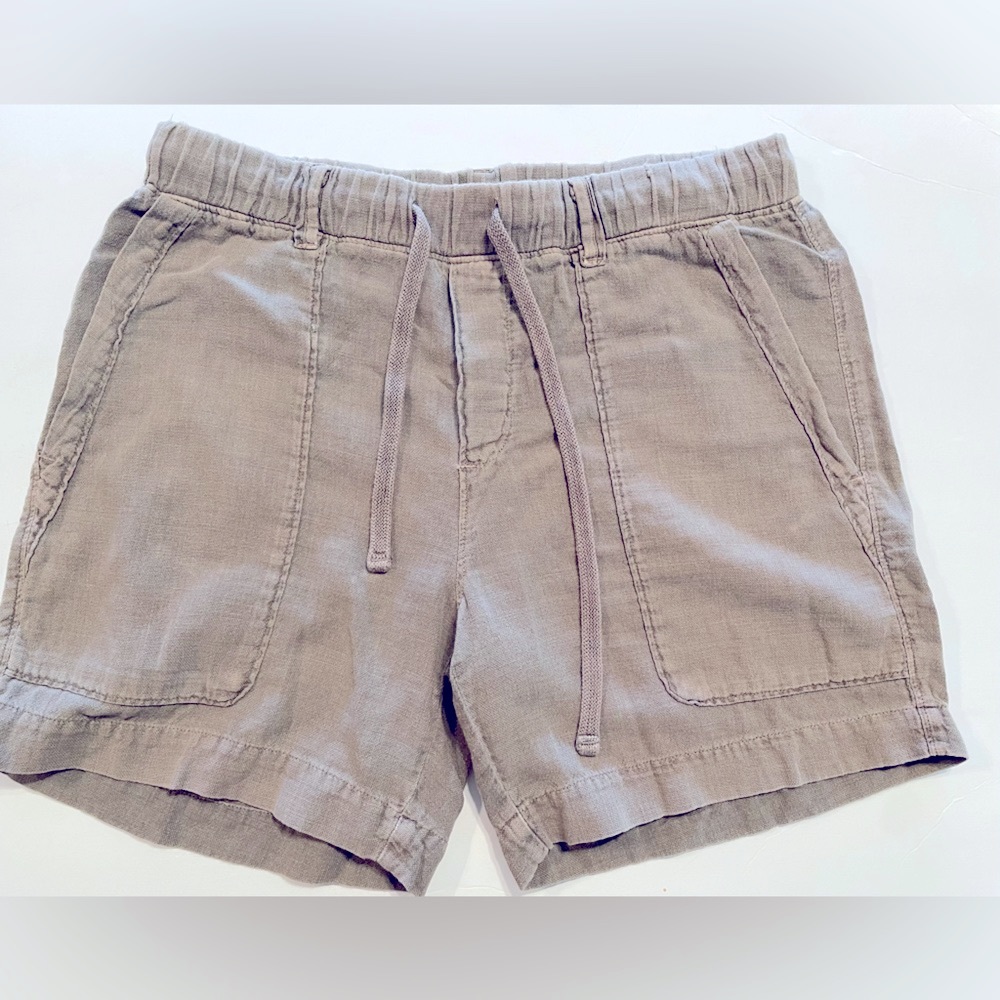 SOLDStandard James Perse size 1 linen dk tan/grey shorts, pockets, drawstring.